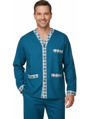 Oppland Erkek Pijama Takımı %100 Pamuk Kumaş Star Model Cepli Rahat Tam Kalıp