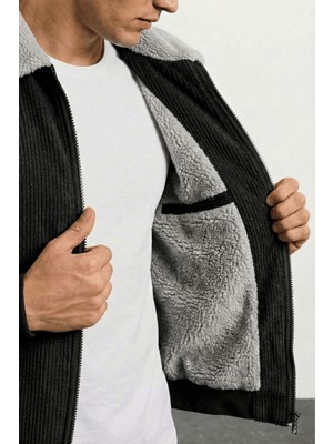 Genius Store Erkek Kadife Mont Peluş Astarlı Gömlek Yaka Rüzgar Geçirmez Kadife Mont