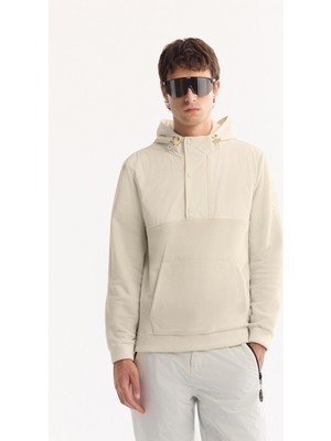 AVVA Erkek Ekru Kapüşonlu Soft Touch Polar Regular Fit Sweatshirt A52Y1268