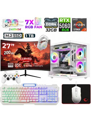 Xaser Sword Cube X55 Ryzen 7 5700X 32GB Ram 1tb M.2 Nvme SSD 8gb RTX5060 Sıvı Soğutmalı 27" 200Hz Oyuncu Tavsiye Sistem