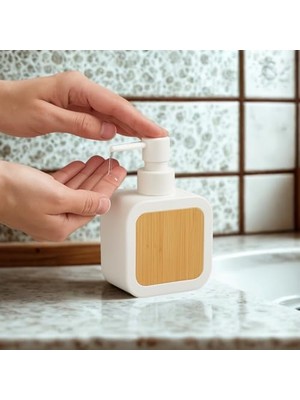 Mat Beyaz Sabunluk | Ahşap Desenli Lüks, Ergonomik Tasarım, Ahşap Dispenser