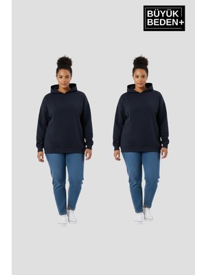 Superlife Kadın Büyük Beden 2' Li Set Kapşonlu Kollar ve Etek Ribanalı Ince Swatshırt SPR26BSWK957+2