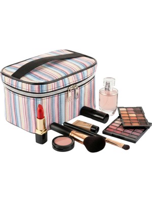 NS Reliable Captain Seyahat Makyaj Organizeri Çok Fonksiyonlu Kozmetik Çantası Kumaş - 200 Çizgi Desenli