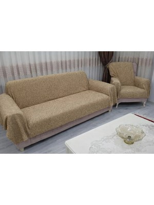Mandaş Tekstil Mandaş Şönil Dokuma Koltuk Örtüsü Maxi Takım 3+3+1+1 K Bej