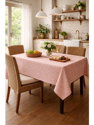 Rona Home Üst Segment Kaliteli Kumaş Pembe Desenli Masa Örtüsü Pamuklu Dokulu Şık Sofra Bezi
