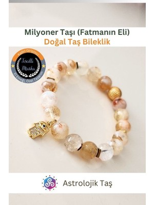 ASTRO STONES Milyoner Taşı Sitrin & Fatma Ana Eli Koruyucu Şans Bilekliği ve Bereket Tılsımı Doğal Taş Bilekliği