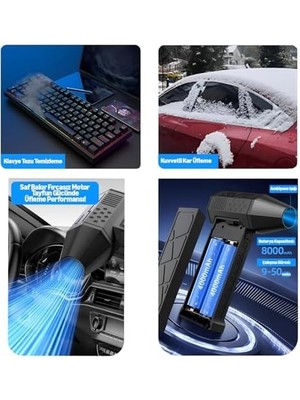 X3 Elektrikli Hava Üfleyici & Vakum – 130000 Rpm Süper Güçlü, 3 Kademeli Ayar, Kablosuz, Şarjlı Turbo Toz Üfleyici ve Toz Çekici, Bilgisayar, Klavye, Ev, Araç, Dış Mekan Kullanımı, Çantalı