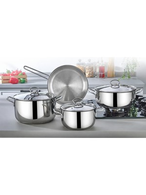 Net Çelik Netlon Eftelya 7 Parça Çelik Tencere Seti