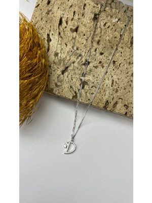 Daniel Angelson D Harfli Iki Model Zincirli Gümüş Kolye
