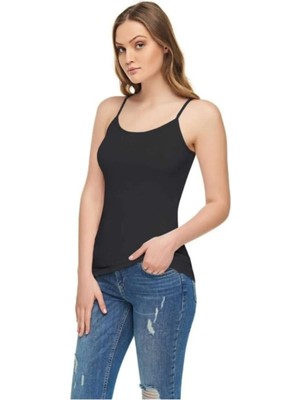 Tutku Elit Kadın Siyah Likralı Modal Ip Askılı  Atlet Body-Siyah-M