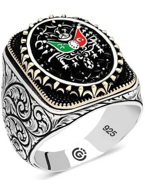 Gumush Gümüş Osmanlı Arması Oval Erkek Yüzük