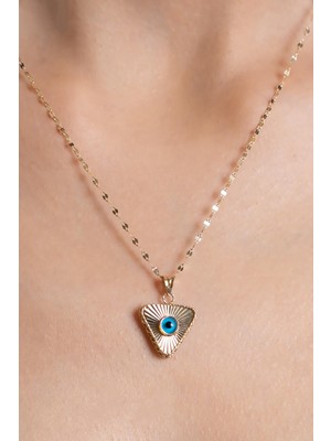 Bayar Gold 14 Ayar Altın Üçgen Mavi Göz Kolye