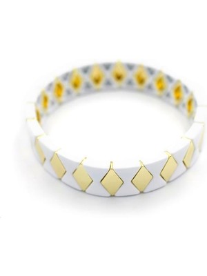 Beta Moda Hub Lastikli Porselen Bilezik - Beyaz