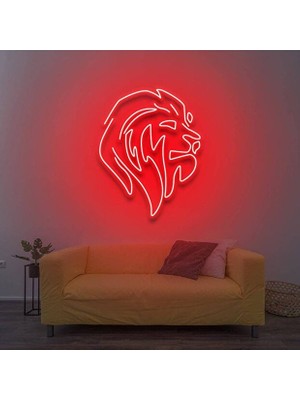 Dekoraven Aslan Figürü Neon Tabela | LED Işıklı Duvar Dekoru | Kafe Bar Ofis Dekorasyonu