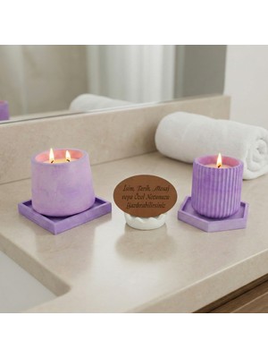 Miaju Sevdiklerinize Zarif Hediye, Isim ve Mesaj Yazılabilen Dekoratif Mum Seti, Stil Yansıtan Tasarım Mor