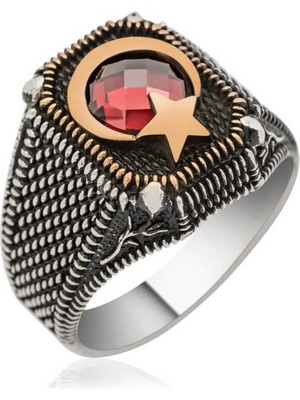 Gumush Gümüş Ay Yıldız Erkek Yüzük