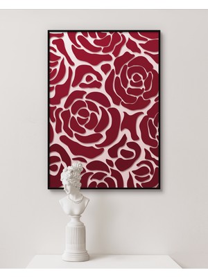 Rosa Art Metal Çerçeveli Gerçek Camlı Tablo -Kırmızı Gül Desenli Soyut Tablo, Yüksek Çözünürlük,dijital Baskı