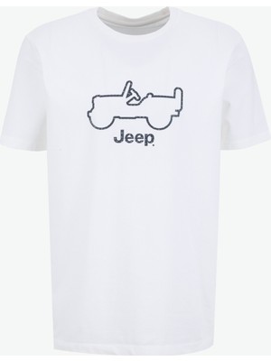 Jeep Bisiklet Yaka Baskılı Kırık Beyaz Erkek T-Shirt J6SM-TST7483