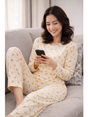 Pemilo Kadın 3576 Uzun Kol Süet Pijama Takımı