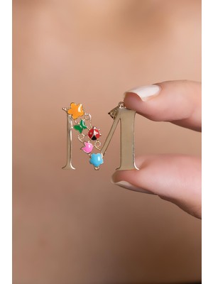 Bayar Gold 14 Ayar Altın M Harf Yarım Çiçekli Kolye Ucu