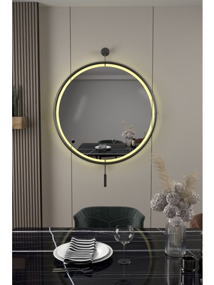 PremiumPort Modern LED Ayna, Siyah 60 Cm, Dekoratif, Hol, Koridor, Salon, Mutfak, Banyo, Wc, Ofis, Makyaj Için Perfect