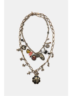 Beta Moda Hub 2'li Uçlu Kolye Kolye - Altın