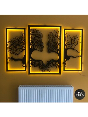 PremiumPort 3D LED Işıklı Insan Figürü Ahşap Duvar Dekoru 70X100 cm