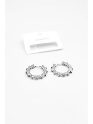 Beta Moda Hub Baget Taşlı Küpe - Gümüş