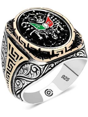 Gumush Gümüş Osmanlı Arması Oval Erkek Yüzük