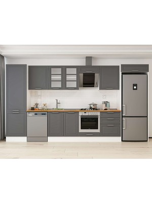 Alvinka 410X222 cm Klasik Mebran Mutfak Dolabı MBB-E90B60S60-3 Antrasit - Suntalam