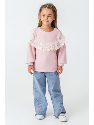 Kinderos Dantel Fırfırlı Pantolonlu Kız Çocuk 2\'li Takım - 26K 6331