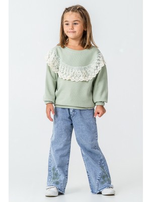 Kinderos Dantel Fırfırlı Pantolonlu Kız Çocuk 2\'li Takım - 26K 6331