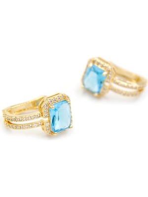 Beta Moda Hub Taşlı Küpe - Turkuaz