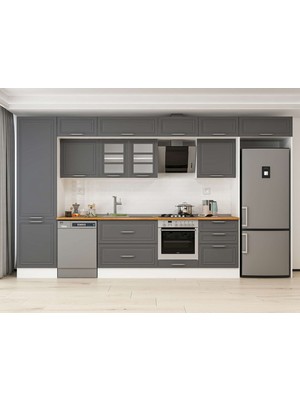 Alvinka 410X240 cm Klasik Mebran Mutfak Dolabı MBB-E90B60S60-3 Antrasit - Mdf