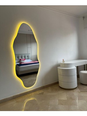 PremiumPort Şık 90X50 cm Mimoza Ayna, Kablosuz, Pilli, Modern Dekorasyon Parçası