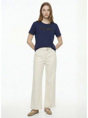 Fabrika Bisiklet Yaka Düz Lacivert Kadın T-Shirt F6SL-TST0239