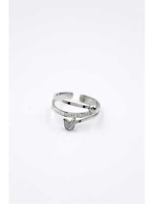 Beta Moda Hub 6'lı Taşlı Kelebek Yüzük - Gümüş
