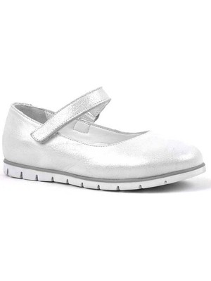 Rakerplus Hakiki Deri Gümüş Cırtlı Kız Çocuk Babet