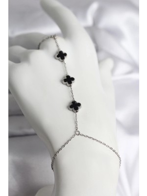 Clariss Üreticiniz 316L Çelik Gümüş Renk Siyah Yonca Model Kadın Şahmeran 481348