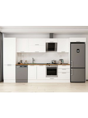 Alvinka 410X222 cm Klasik Mebran Mutfak Dolabı MBB-E90B60S60-2 Beyaz - Mdf