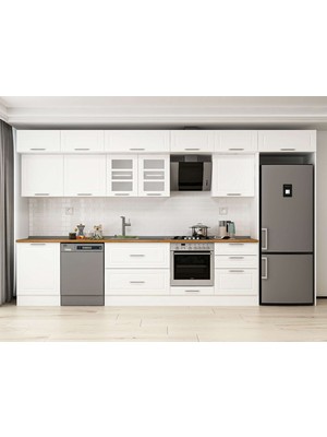 Alvinka 410X240 cm Klasik Mebran Mutfak Dolabı MB-E90S60S60-3 Beyaz - Suntalam