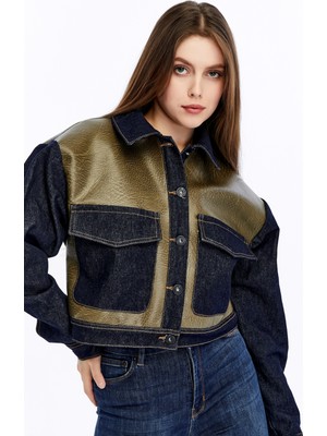 Chos7n Kadın Kürklü Deri Büyük Cepli Düğmeli Sıcak Ceket Günlük Mont