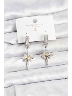 Clariss Üreticiniz Zirkon Taşlı Gümüş Renk Pirinç Kutup Yıldızı Model Kadın Küpe 481348