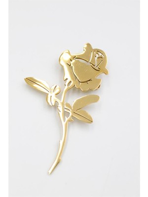 Beta Moda Hub Çelik Gül Broş - Altın