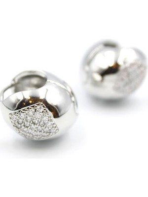 Beta Moda Hub Taşlı Top Küpe - Gümüş