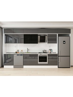 Alvinka 410X240 cm High Gloss Mutfak Dolabı MB-E90S60S60-3 Antrasit - Mdf