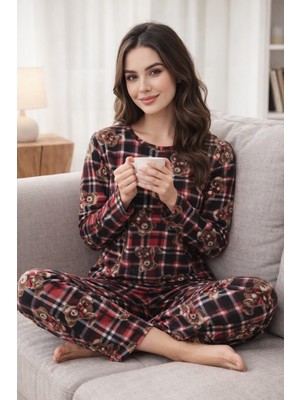 Pemilo Kadın 3564 Uzun Kol Süet Pijama Takımı