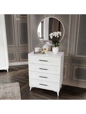 Guneystore Paris 4 Çekmeceli Aynalı Mdf Beyaz Şifonyer