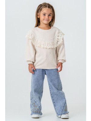 Kinderos Dantel Fırfırlı Pantolonlu Kız Çocuk 2\'li Takım - 26K 6331