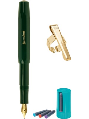 Kaweco 10000489 Klasik Sport Dolmakalem Yeşil (M) Uç + Kartuş Kutusu 8'li Karışık Renk + Klips Hediyeli